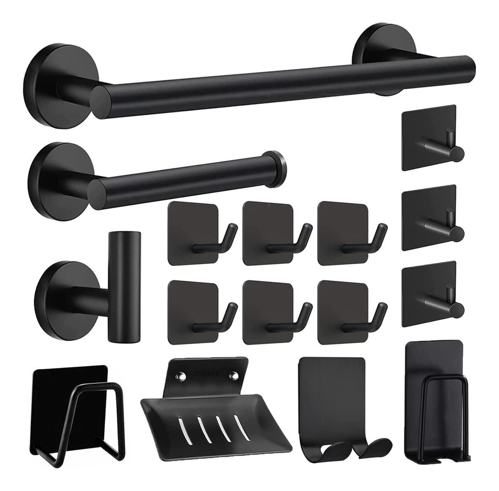 [2028126 NEGRO] Juego 16 Piezas Baño Cod.2018126 (Negro)